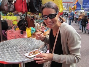 Eating poffertjes (yes, I had to look up how to spell it)