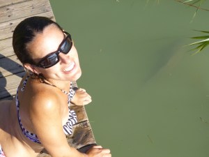 I'm smiling - but the giant fish are freaking me out!