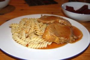 Have some roast pork... with pasta!