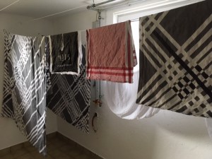 winter sheets drying inside